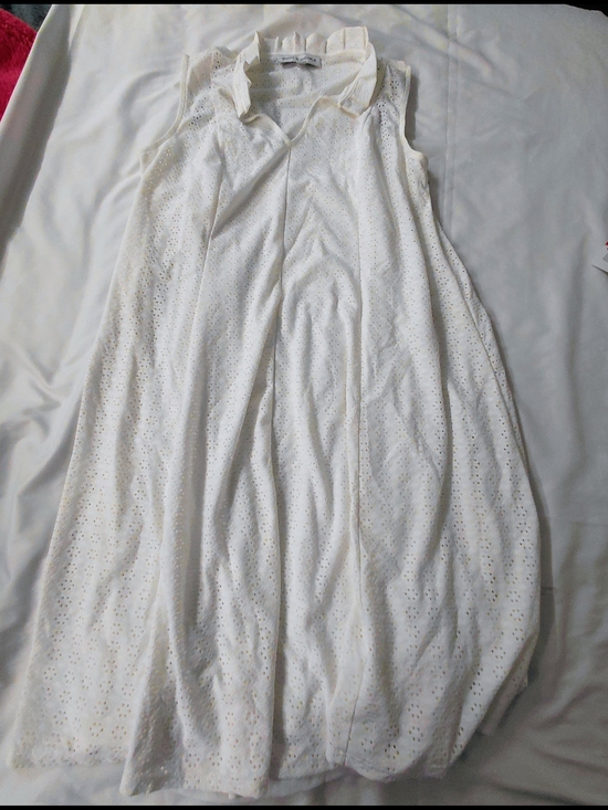 Emma & Michele Dresses & Skirts - White Eyelet Sleeveless Dress with Ruffled Collar